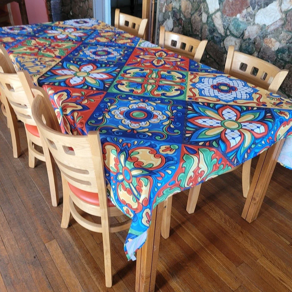 Fiesta Tablecloth 60x88 Indoor Outdoor Polyester Some small holes hard to tell